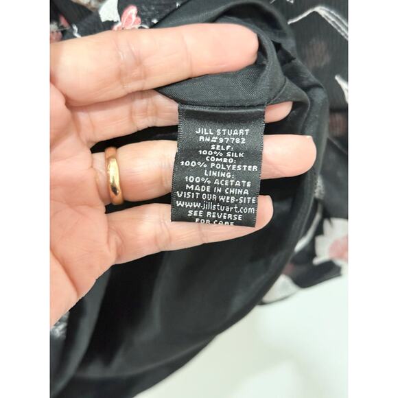 Jill Stuart 100% Silk Floral Print High Waisted A-Line Midi Skirt Black Womens 0 - Picture 4 of 4